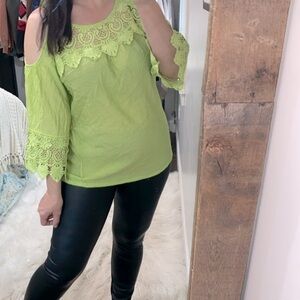 Lime green cold shoulder top with crochet detail size 1X